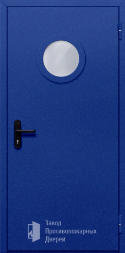 Фото двери «Однопольная с круглым стеклом (синяя)» в Дедовску